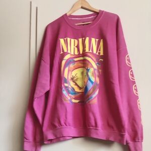 NIRVANA Vibrant Pink Graphic Women's Sweater L/XL Very Oversized
